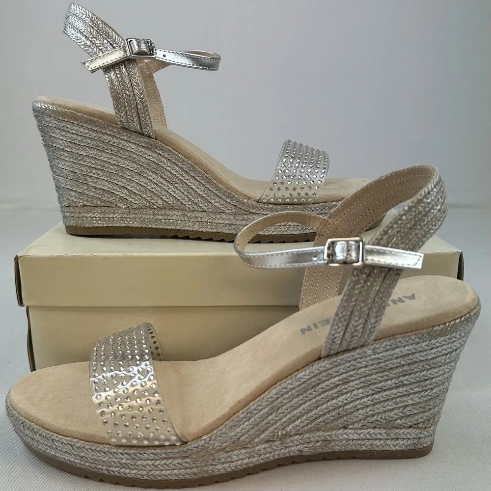 Anne Klein Shoes Women's Wella Wylie Rhinestone Sandal Platinum Size 10